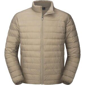Mens Khaki Stand-Up Collar Water Resistant Outerwear Quilted Puffer Jacket